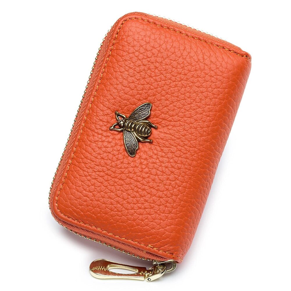 8160 RFID Credit Card Holder, Small Leather Zipper Card Case Wallet